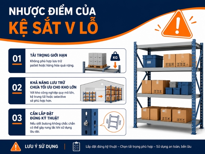 Nhược điểm của kệ sắt v lỗ