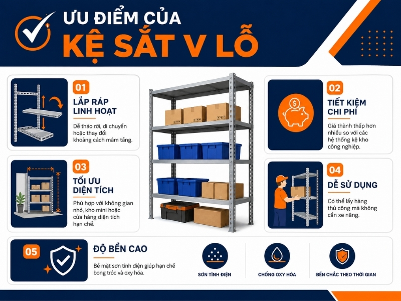 Ưu điểm của kệ sắt v lỗ