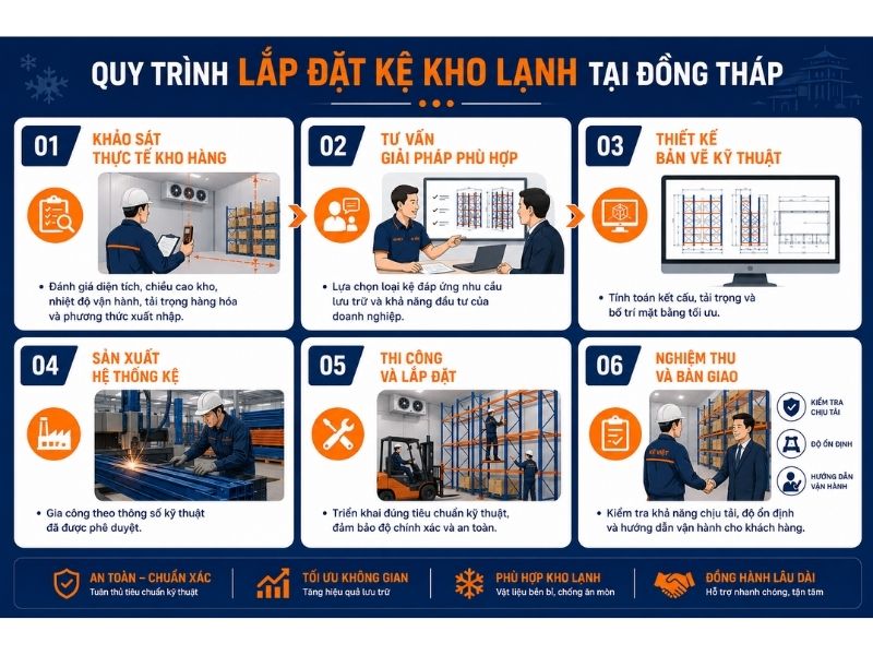 Quy trình lắp đặt kệ kho lạnh tại Đồng Tháp