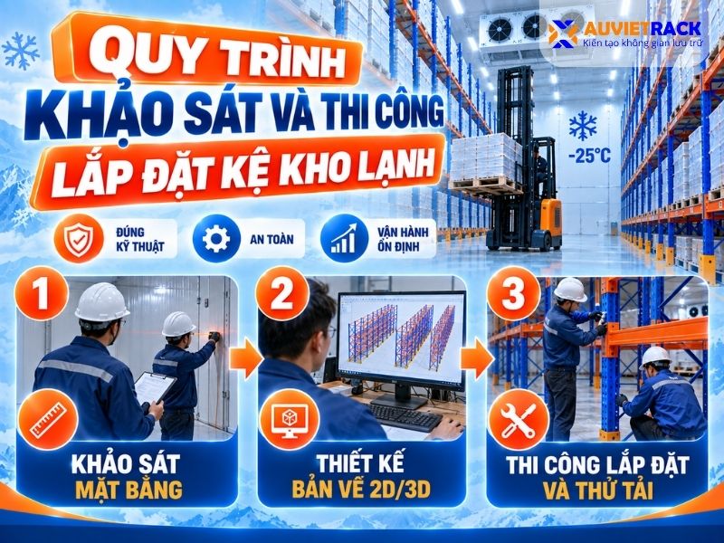 Quy trình khảo sát và thi công lắp đặt kệ kho lạnh