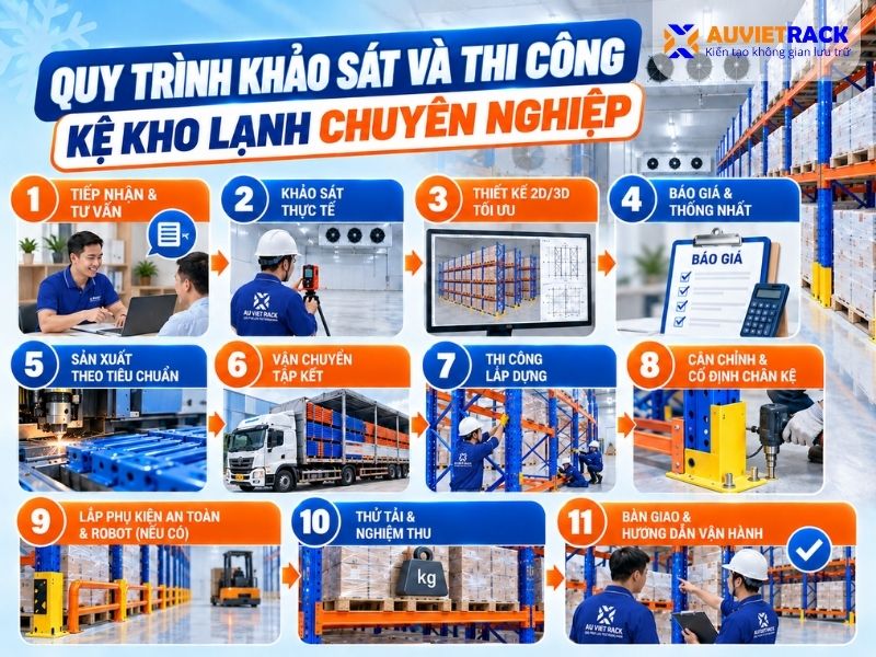 Quy trình khảo sát và thi công kệ kho lạnh chuyên nghiệp