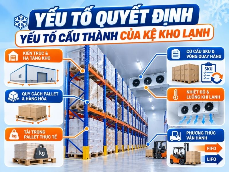 Yếu tố quyết định yếu tố cấu thành của kệ kho lạnh